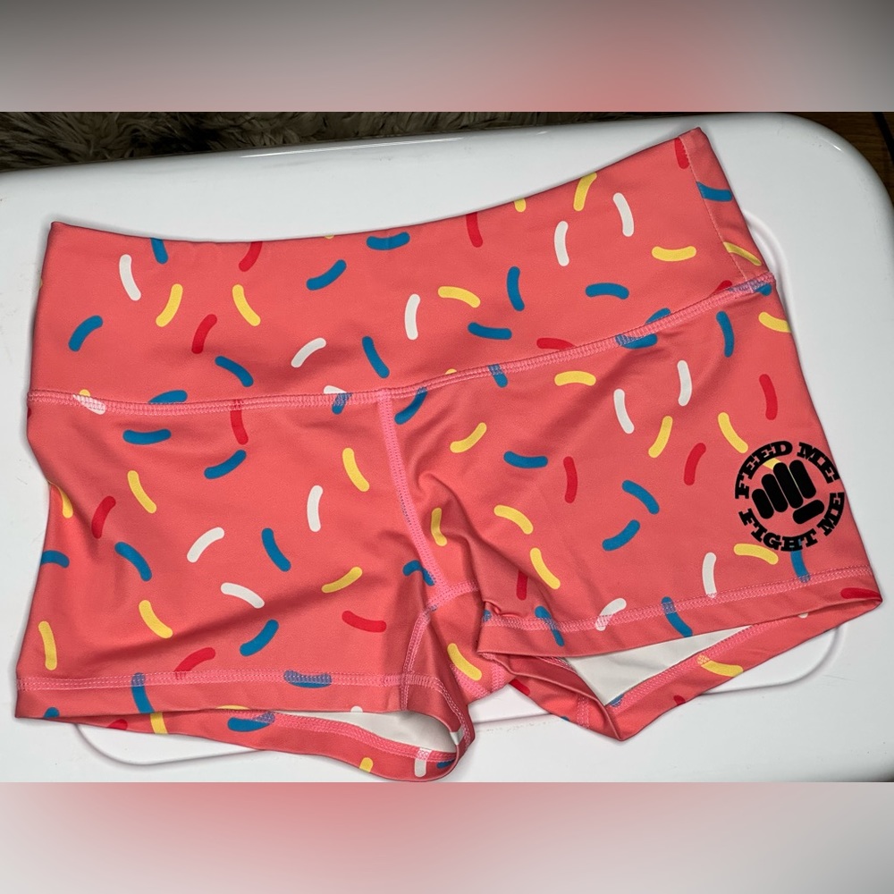 Size small woman’s feed me right me pink donut shorts